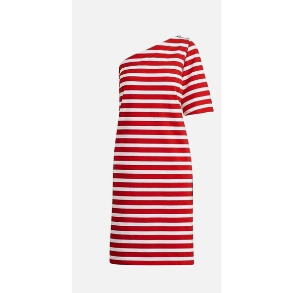 Lauren Ralph Lauren NWT nautical striped one shoulder dress size Medium  4th of - Picture 2 of 6